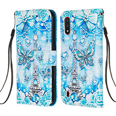 Funda de Cuero Cartera con Soporte Patron de Moda Carcasa Y02B para Samsung Galaxy A01 SM-A015 Azul Claro