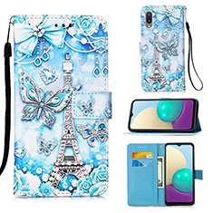 Funda de Cuero Cartera con Soporte Patron de Moda Carcasa Y02B para Samsung Galaxy A02 Azul Claro