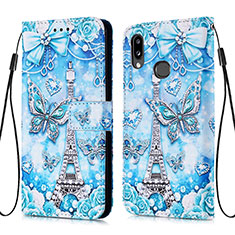 Funda de Cuero Cartera con Soporte Patron de Moda Carcasa Y02B para Samsung Galaxy A10s Azul Claro