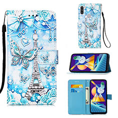 Funda de Cuero Cartera con Soporte Patron de Moda Carcasa Y02B para Samsung Galaxy A11 Azul Claro