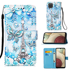 Funda de Cuero Cartera con Soporte Patron de Moda Carcasa Y02B para Samsung Galaxy A12 Azul Claro