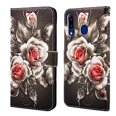 Funda de Cuero Cartera con Soporte Patron de Moda Carcasa Y02B para Samsung Galaxy A20 Negro