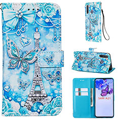 Funda de Cuero Cartera con Soporte Patron de Moda Carcasa Y02B para Samsung Galaxy A21 European Azul Claro