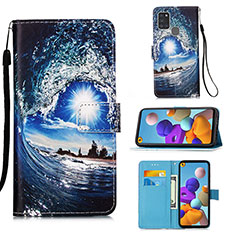 Funda de Cuero Cartera con Soporte Patron de Moda Carcasa Y02B para Samsung Galaxy A21s Azul Real