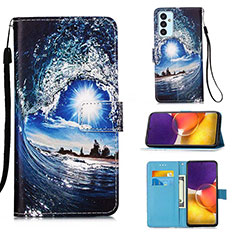 Funda de Cuero Cartera con Soporte Patron de Moda Carcasa Y02B para Samsung Galaxy A24 4G Azul Real