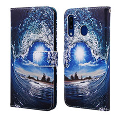 Funda de Cuero Cartera con Soporte Patron de Moda Carcasa Y02B para Samsung Galaxy A30 Azul Real