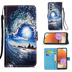 Funda de Cuero Cartera con Soporte Patron de Moda Carcasa Y02B para Samsung Galaxy A32 4G Azul Real