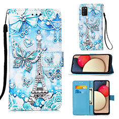 Funda de Cuero Cartera con Soporte Patron de Moda Carcasa Y02B para Samsung Galaxy F02S SM-E025F Azul Claro