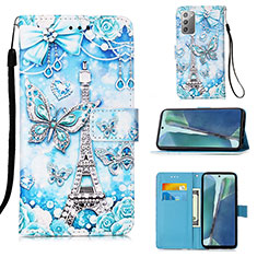 Funda de Cuero Cartera con Soporte Patron de Moda Carcasa Y02B para Samsung Galaxy Note 20 5G Azul Claro