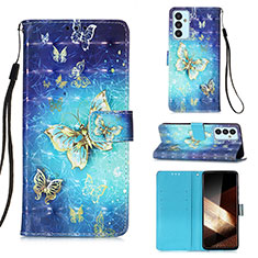 Funda de Cuero Cartera con Soporte Patron de Moda Carcasa Y03B para Samsung Galaxy A15 4G Azul Cielo