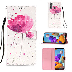 Funda de Cuero Cartera con Soporte Patron de Moda Carcasa Y03B para Samsung Galaxy A21 Rosa