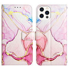 Funda de Cuero Cartera con Soporte Patron de Moda Carcasa Y04B para Apple iPhone 16 Pro Max Rosa