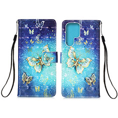 Funda de Cuero Cartera con Soporte Patron de Moda Carcasa Y04B para Samsung Galaxy S22 Ultra 5G Azul