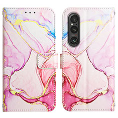 Funda de Cuero Cartera con Soporte Patron de Moda Carcasa YB4 para Sony Xperia 1 V Rosa