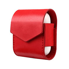 Funda de Cuero con Mosqueton Enchufe para AirPods Carcasa de Carga A02 Rojo