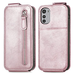 Funda de Cuero Flip para Motorola Moto E32 Oro Rosa