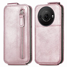 Funda de Cuero Flip para Sharp Aquos R8 Pro Oro Rosa