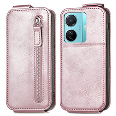 Funda de Cuero Flip para Vivo T1 Pro 5G Oro Rosa