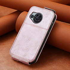 Funda de Cuero Flip S01D para Sharp Aquos R8 Oro Rosa