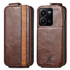 Funda de Cuero Flip S01D para Vivo Y35 4G Marron