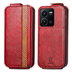 Funda de Cuero Flip S01D para Vivo Y35 4G Rojo