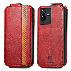 Funda de Cuero Flip S01D para Vivo Y73t Rojo