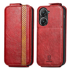 Funda de Cuero Flip S02D para Asus Zenfone 9 Rojo