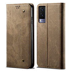 Funda de pano Cartera con Soporte B01S para Vivo V21e 5G Caqui