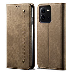 Funda de pano Cartera con Soporte B01S para Vivo V25e Caqui