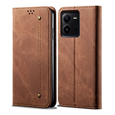 Funda de pano Cartera con Soporte B01S para Vivo X80 Lite 5G Marron