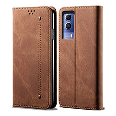 Funda de pano Cartera con Soporte B01S para Vivo Y53s 5G Marron