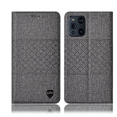 Funda de pano Cartera con Soporte H12P para Oppo Find X3 5G Gris