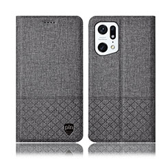 Funda de pano Cartera con Soporte H12P para Oppo Find X5 Pro 5G Gris