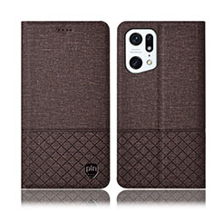 Funda de pano Cartera con Soporte H12P para Oppo Find X5 Pro 5G Marron