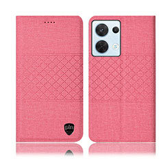 Funda de pano Cartera con Soporte H12P para Oppo Reno9 Pro 5G Rosa