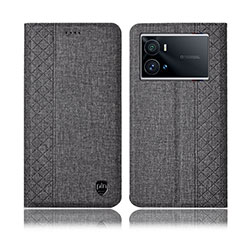 Funda de pano Cartera con Soporte H12P para Vivo iQOO 9 5G Gris