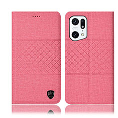 Funda de pano Cartera con Soporte H13P para Oppo Find X5 Pro 5G Rosa