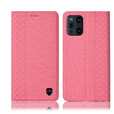 Funda de pano Cartera con Soporte H14P para Oppo Find X3 5G Rosa