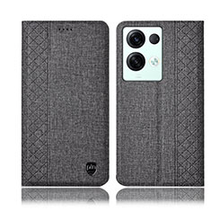 Funda de pano Cartera con Soporte H14P para Oppo Reno9 Pro+ Plus 5G Gris