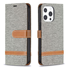 Funda de pano Cartera con Soporte para Apple iPhone 15 Pro Max Gris