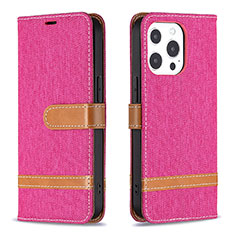 Funda de pano Cartera con Soporte para Apple iPhone 15 Pro Max Rosa Roja