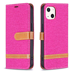 Funda de pano Cartera con Soporte para Apple iPhone 15 Rosa Roja