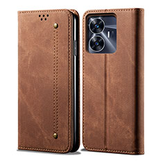 Funda de pano Cartera con Soporte para Realme C55 Marron