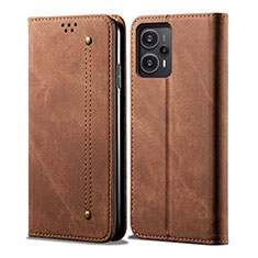 Funda de pano Cartera con Soporte para Xiaomi Poco F5 5G Marron