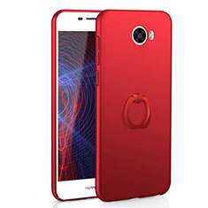 Funda Dura Plastico Rigida Carcasa Mate con Anillo de dedo Soporte A01 para Huawei Honor Play 5 Rojo