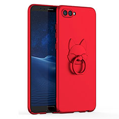 Funda Dura Plastico Rigida Carcasa Mate con Anillo de dedo Soporte A01 para Huawei Honor V10 Rojo