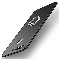 Funda Dura Plastico Rigida Carcasa Mate con Anillo de dedo Soporte A01 para Huawei Honor V9 Negro