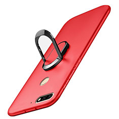 Funda Dura Plastico Rigida Carcasa Mate con Anillo de dedo Soporte A01 para Huawei Y7 (2018) Rojo