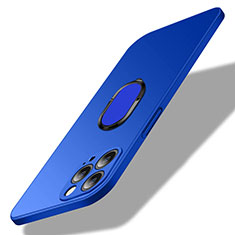 Funda Dura Plastico Rigida Carcasa Mate con Magnetico Anillo de dedo Soporte A01 para Apple iPhone 13 Pro Azul