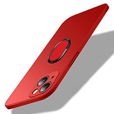 Funda Dura Plastico Rigida Carcasa Mate con Magnetico Anillo de dedo Soporte A01 para Apple iPhone 15 Plus Rojo